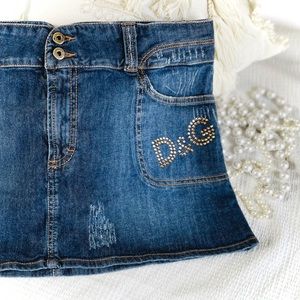 Dolce & Gabbana | 30 / 43 | Denim Medium / Dark Wash Mini Skirt Rhinestone Logo